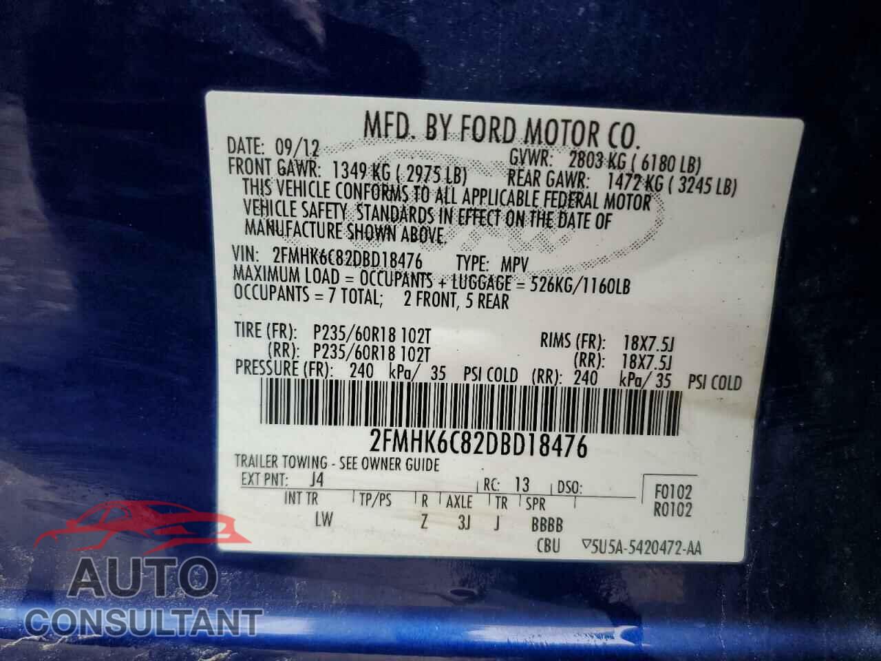 FORD FLEX 2013 - 2FMHK6C82DBD18476