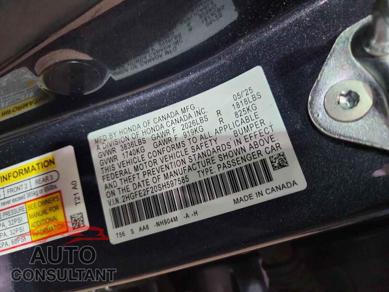 HONDA CIVIC 2025 - 2HGFE2F20SH597585