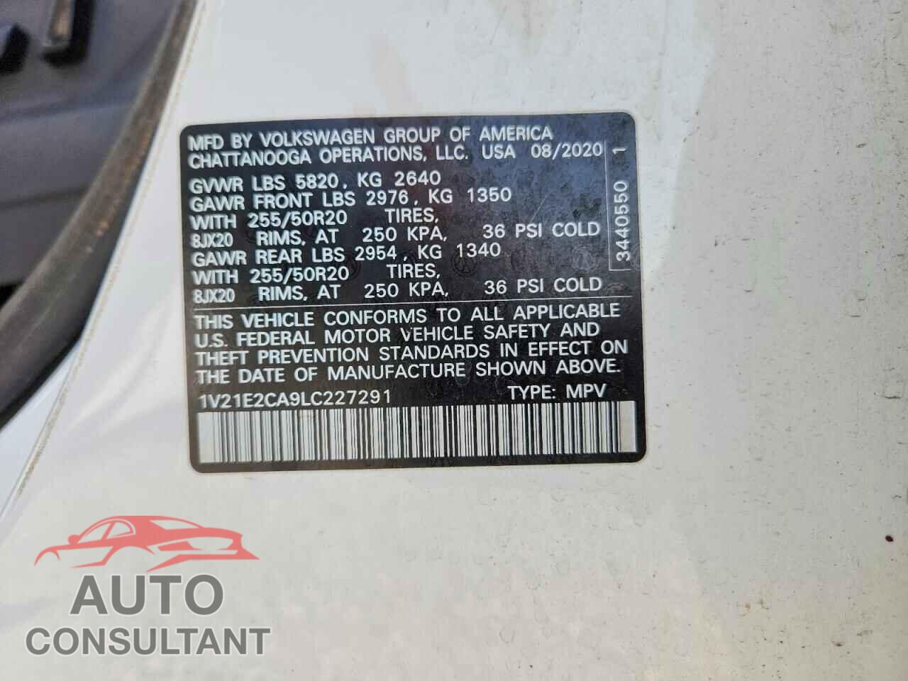 VOLKSWAGEN ATLAS 2020 - 1V21E2CA9LC227291