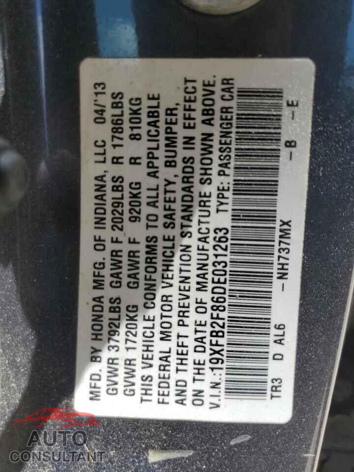 HONDA CIVIC 2013 - 19XFB2F86DE031263
