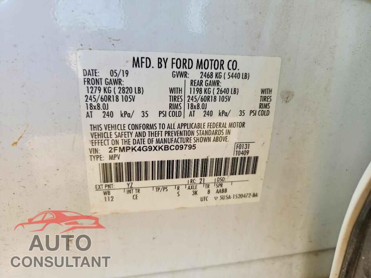 FORD EDGE 2019 - 2FMPK4G9XKBC09795