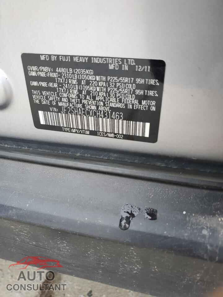 SUBARU FORESTER 2012 - JF2SHAECXCH431463