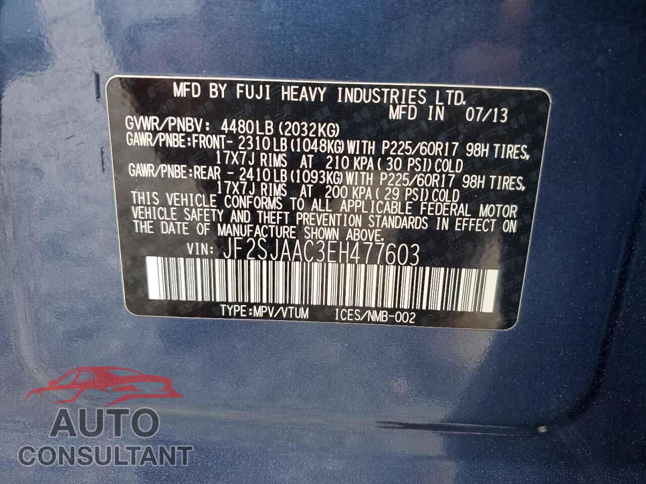 SUBARU FORESTER 2014 - JF2SJAAC3EH477603