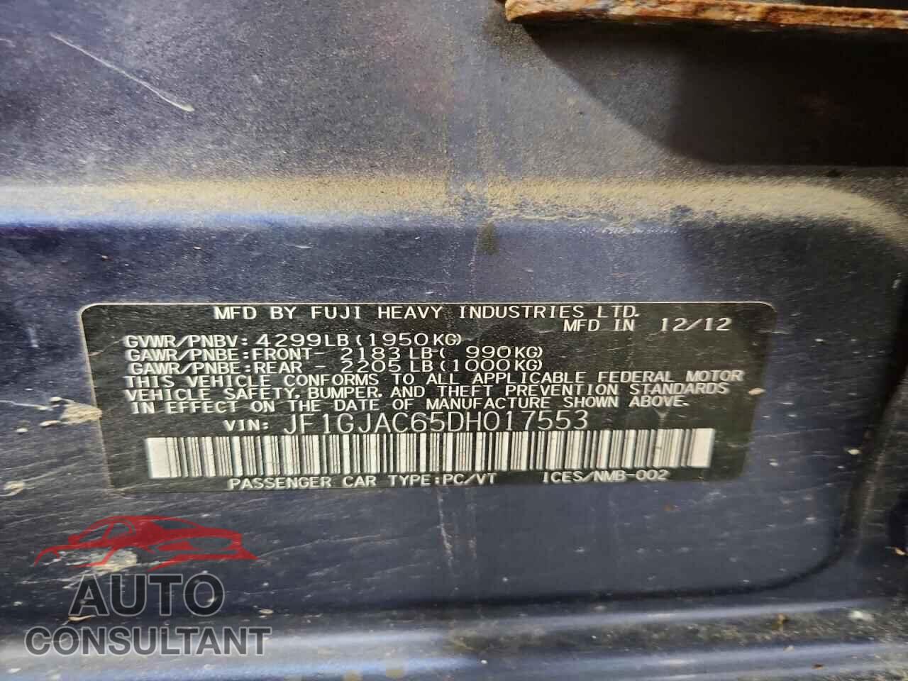 SUBARU IMPREZA 2013 - JF1GJAC65DH017553