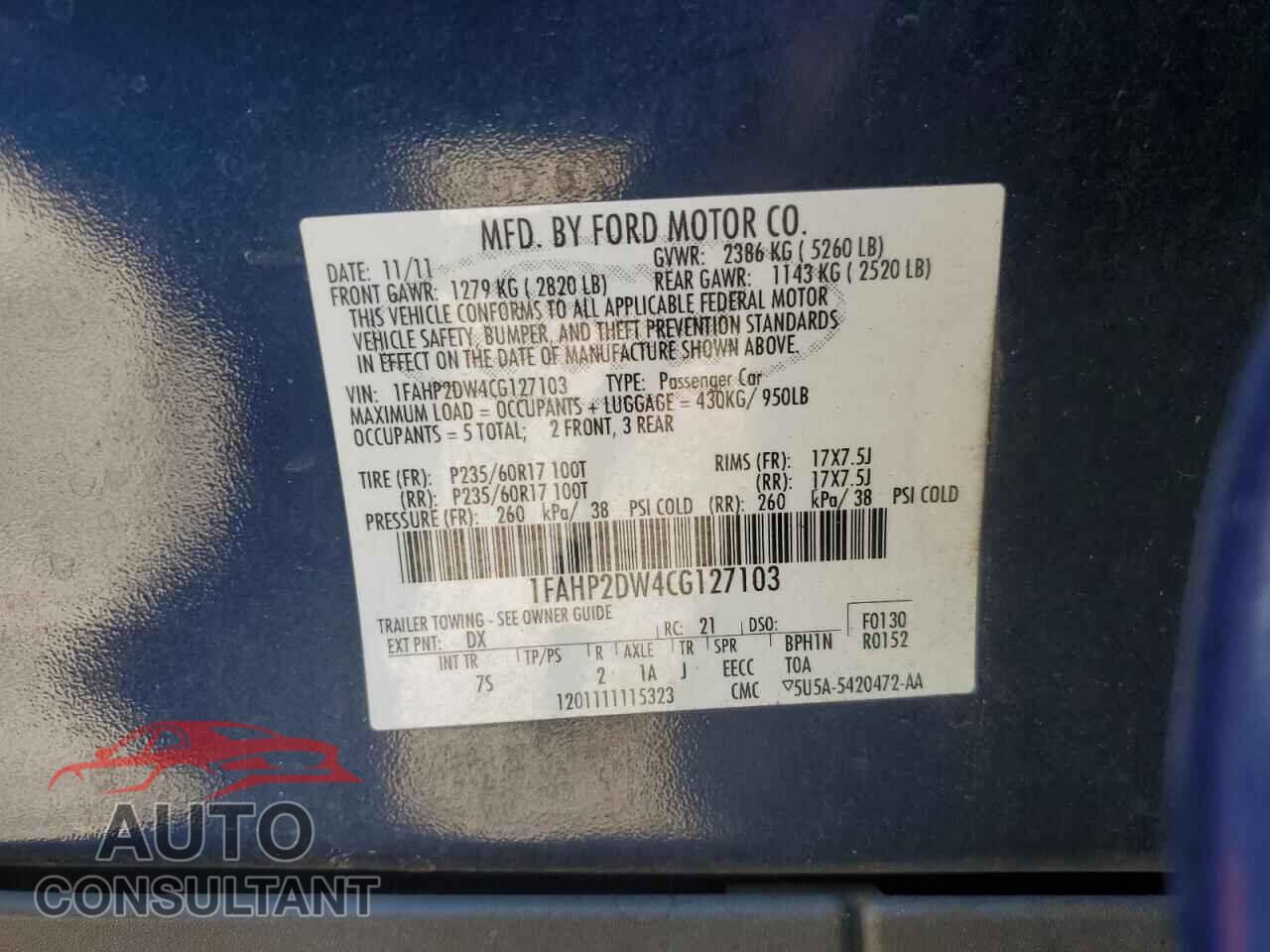 FORD TAURUS 2012 - 1FAHP2DW4CG127103