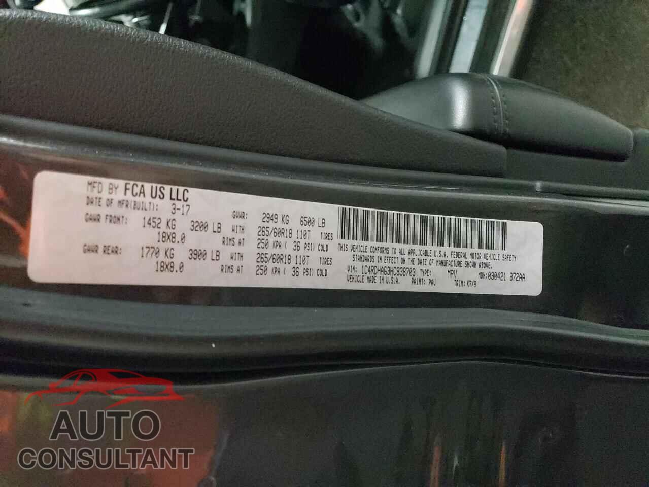 DODGE DURANGO 2017 - 1C4RDHAG3HC838703