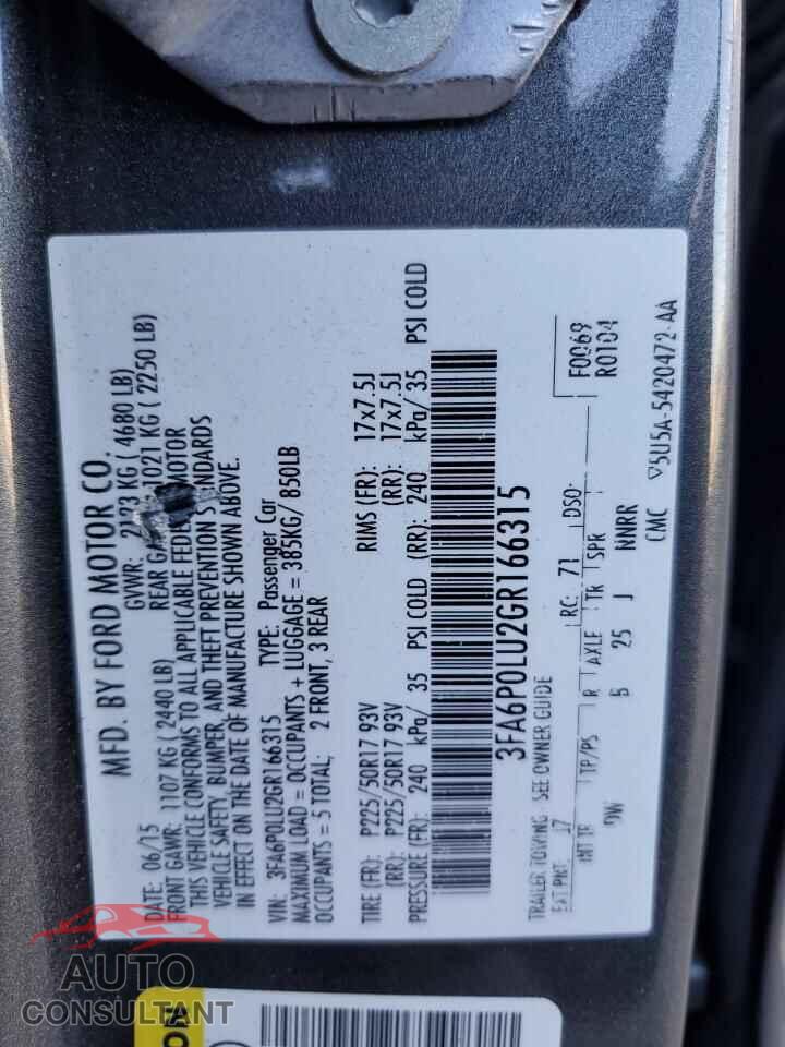 FORD FUSION 2016 - 3FA6P0LU2GR166315