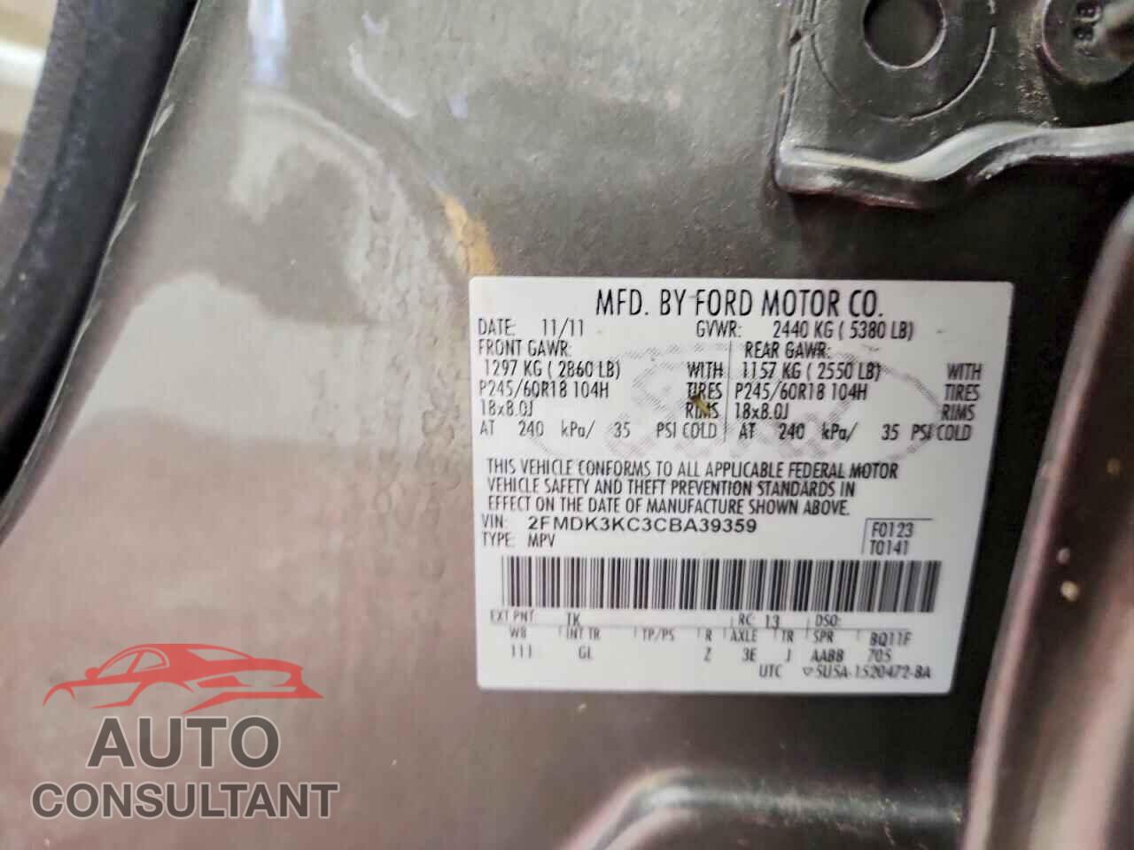 FORD EDGE 2012 - 2FMDK3KC3CBA39359