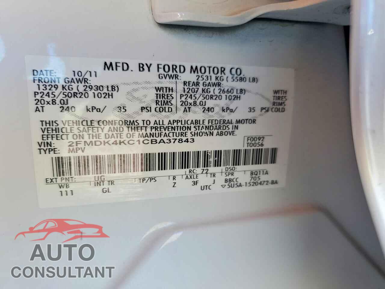 FORD EDGE 2012 - 2FMDK4KC1CBA37843