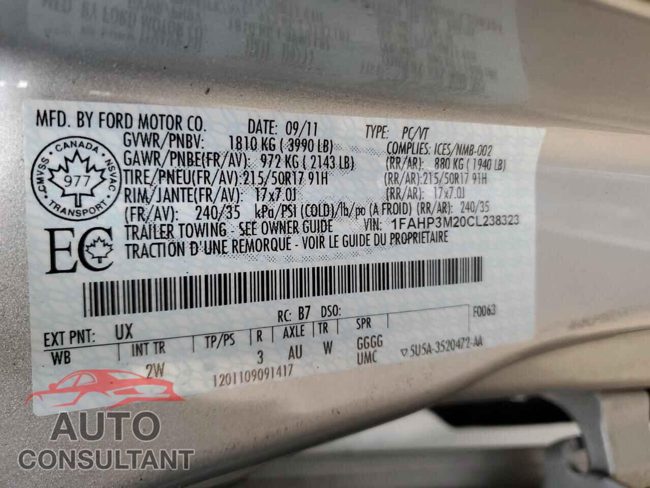 FORD FOCUS 2012 - 1FAHP3M20CL238323