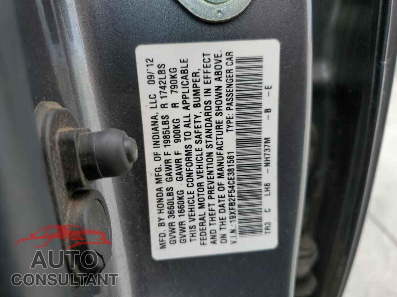 HONDA CIVIC 2012 - 19XFB2F54CE381561