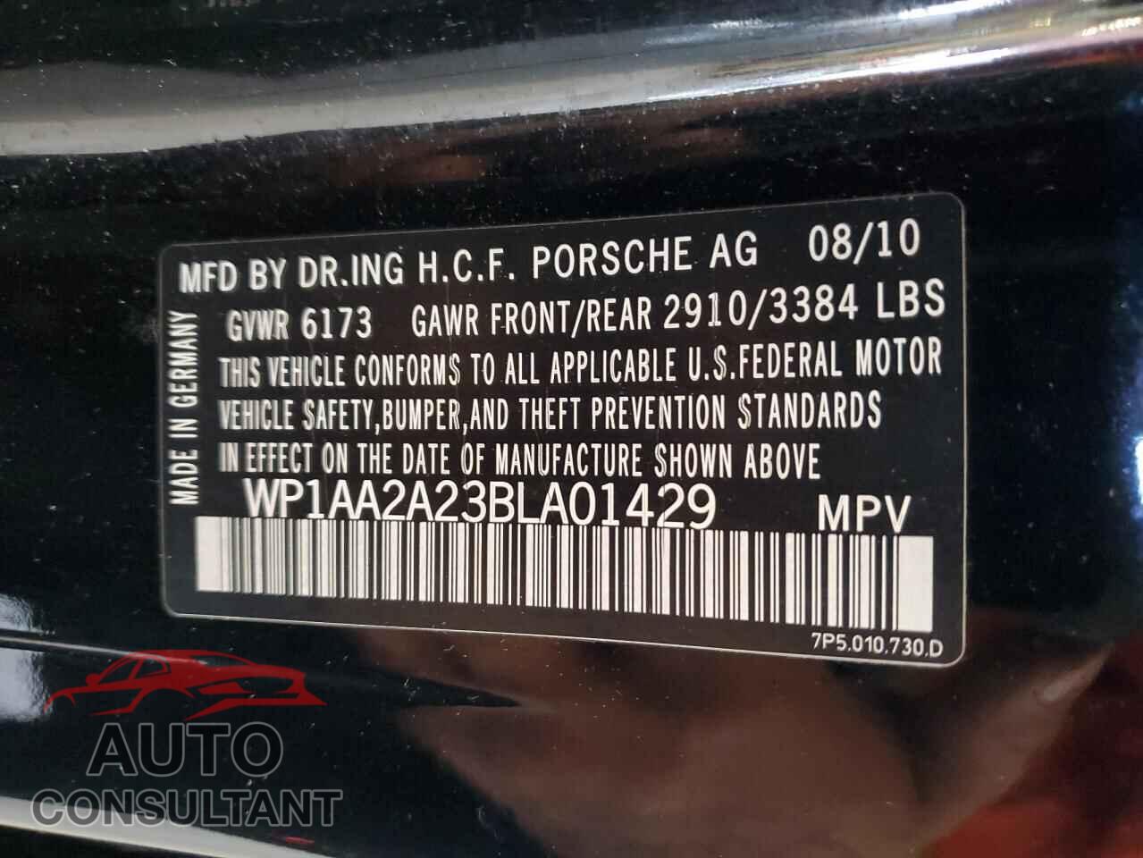 PORSCHE CAYENNE 2011 - WP1AA2A23BLA01429