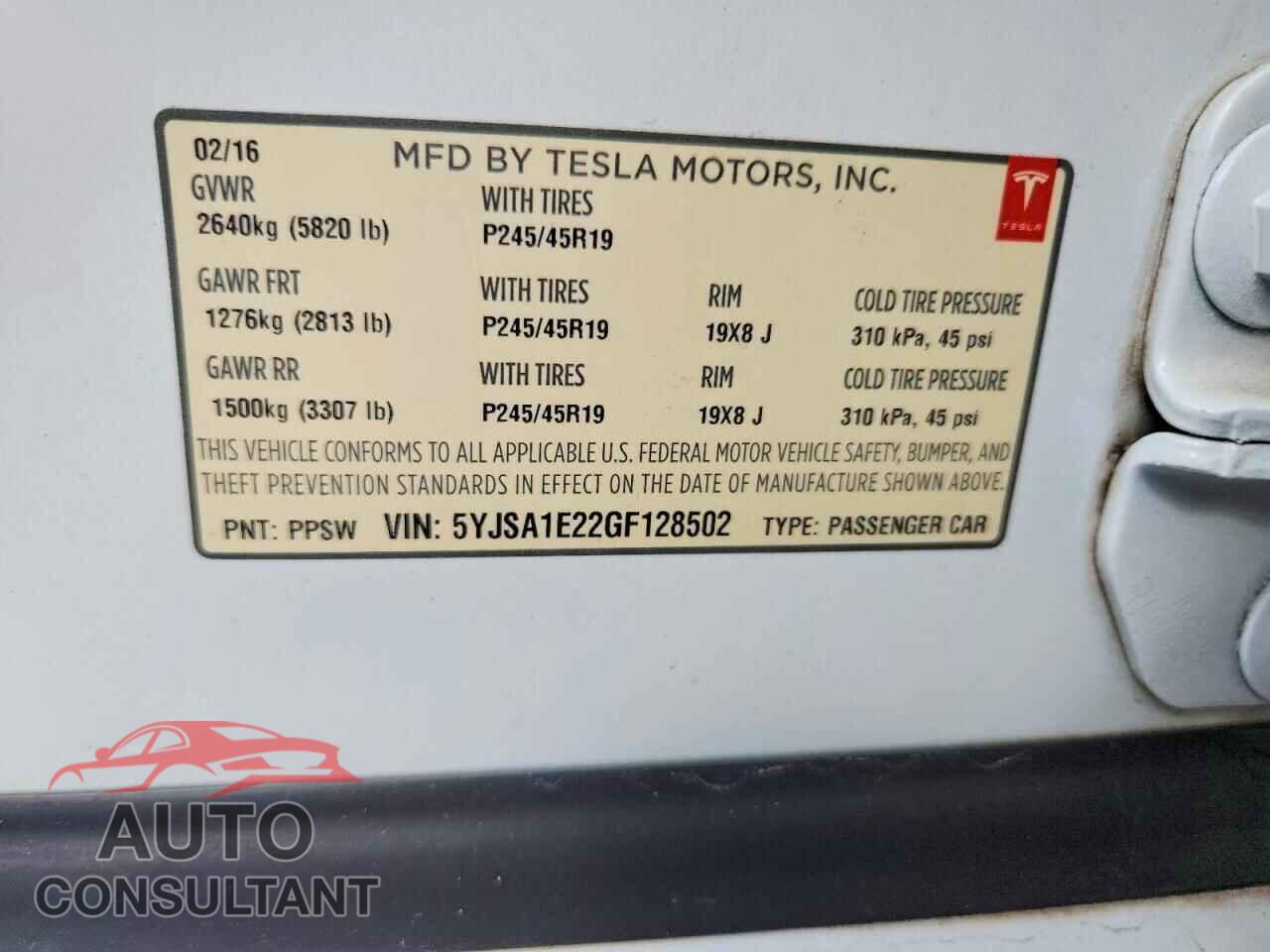 TESLA MODEL S 2016 - 5YJSA1E22GF128502