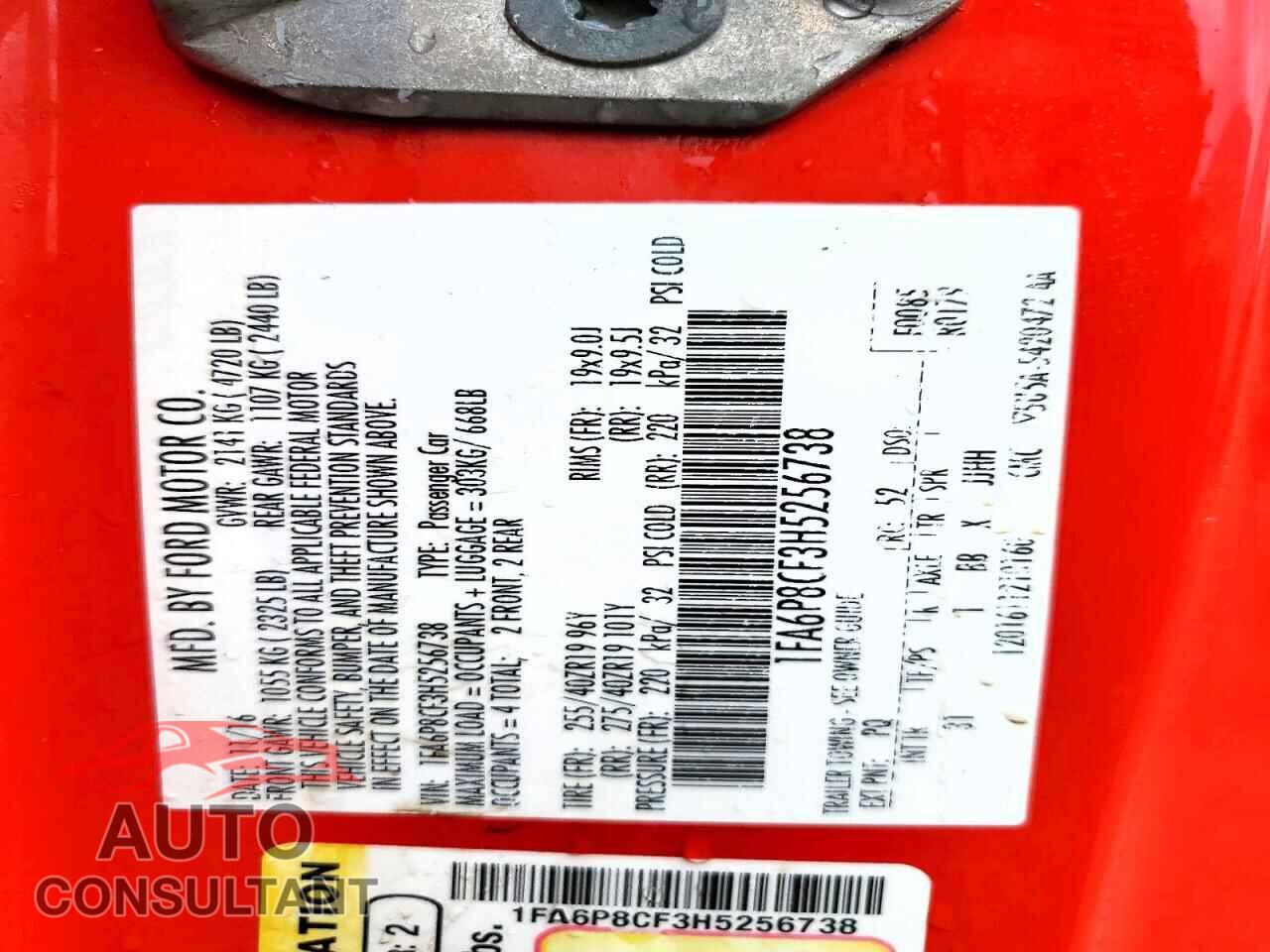 FORD MUSTANG 2017 - 1FA6P8CF3H5256738