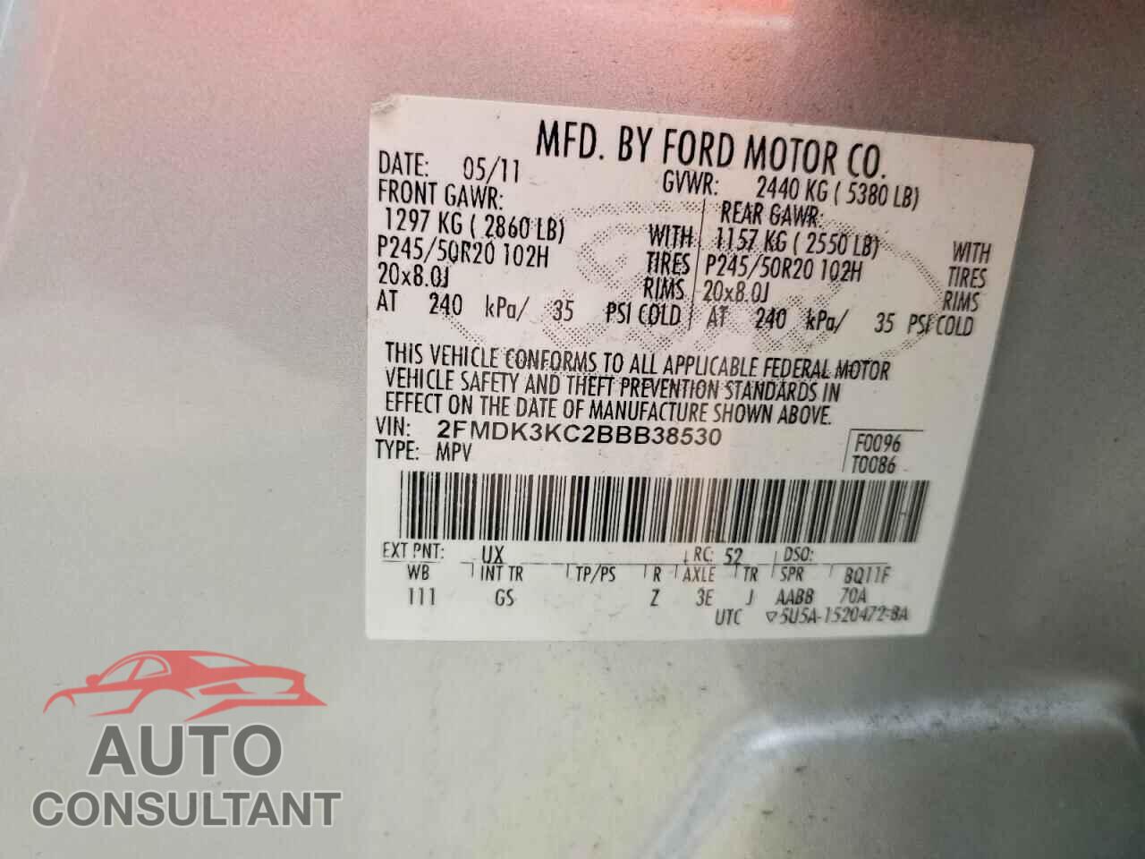 FORD EDGE 2011 - 2FMDK3KC2BBB38530