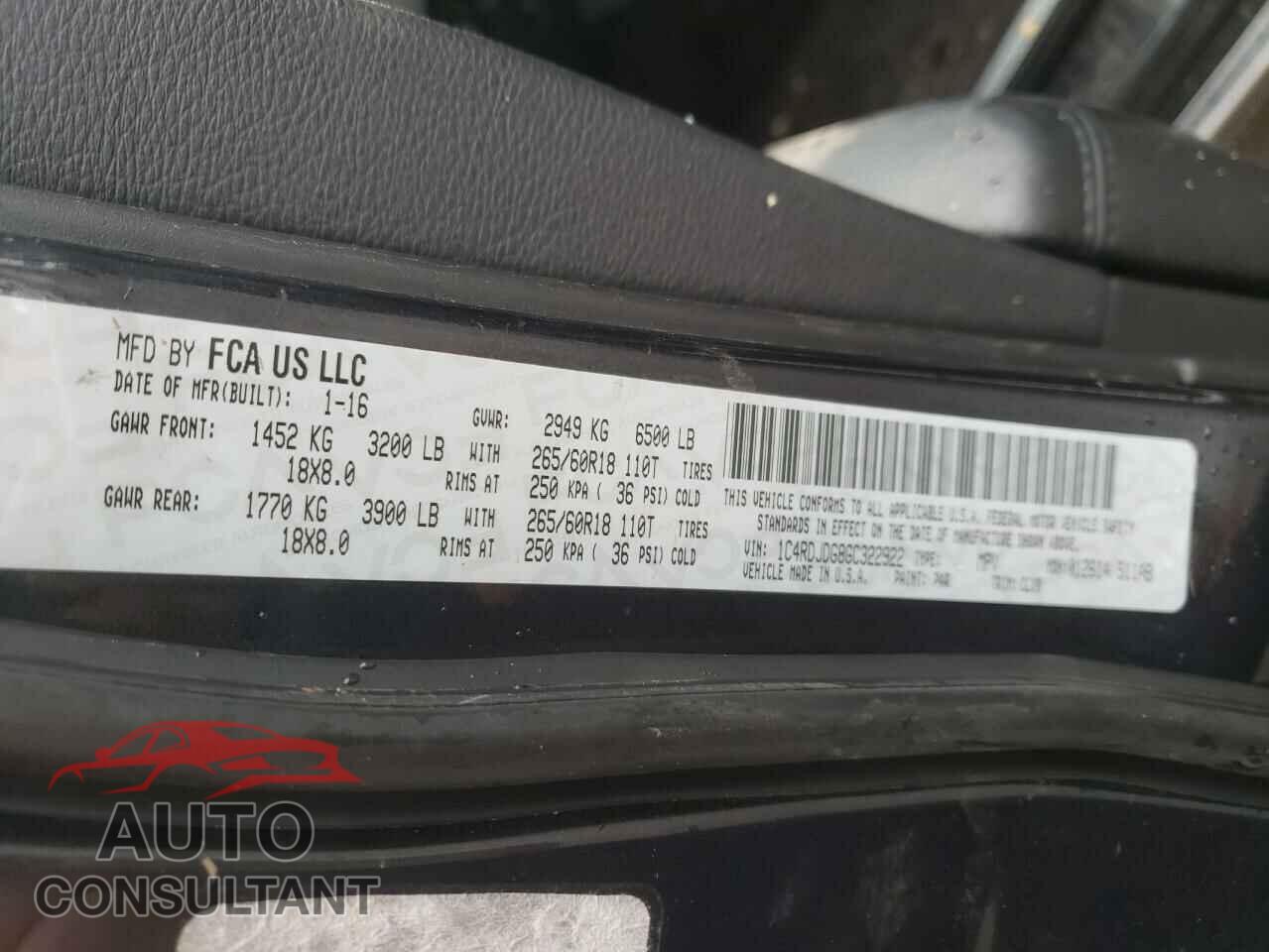 DODGE DURANGO 2016 - 1C4RDJDG8GC322922