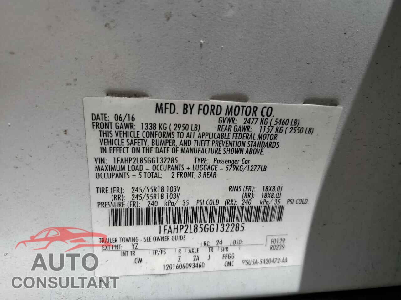 FORD TAURUS 2016 - 1FAHP2L85GG132285