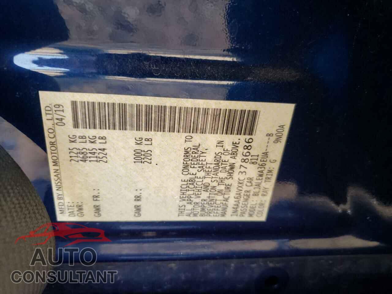 NISSAN MAXIMA 2019 - 1N4AA6AVXKC378686