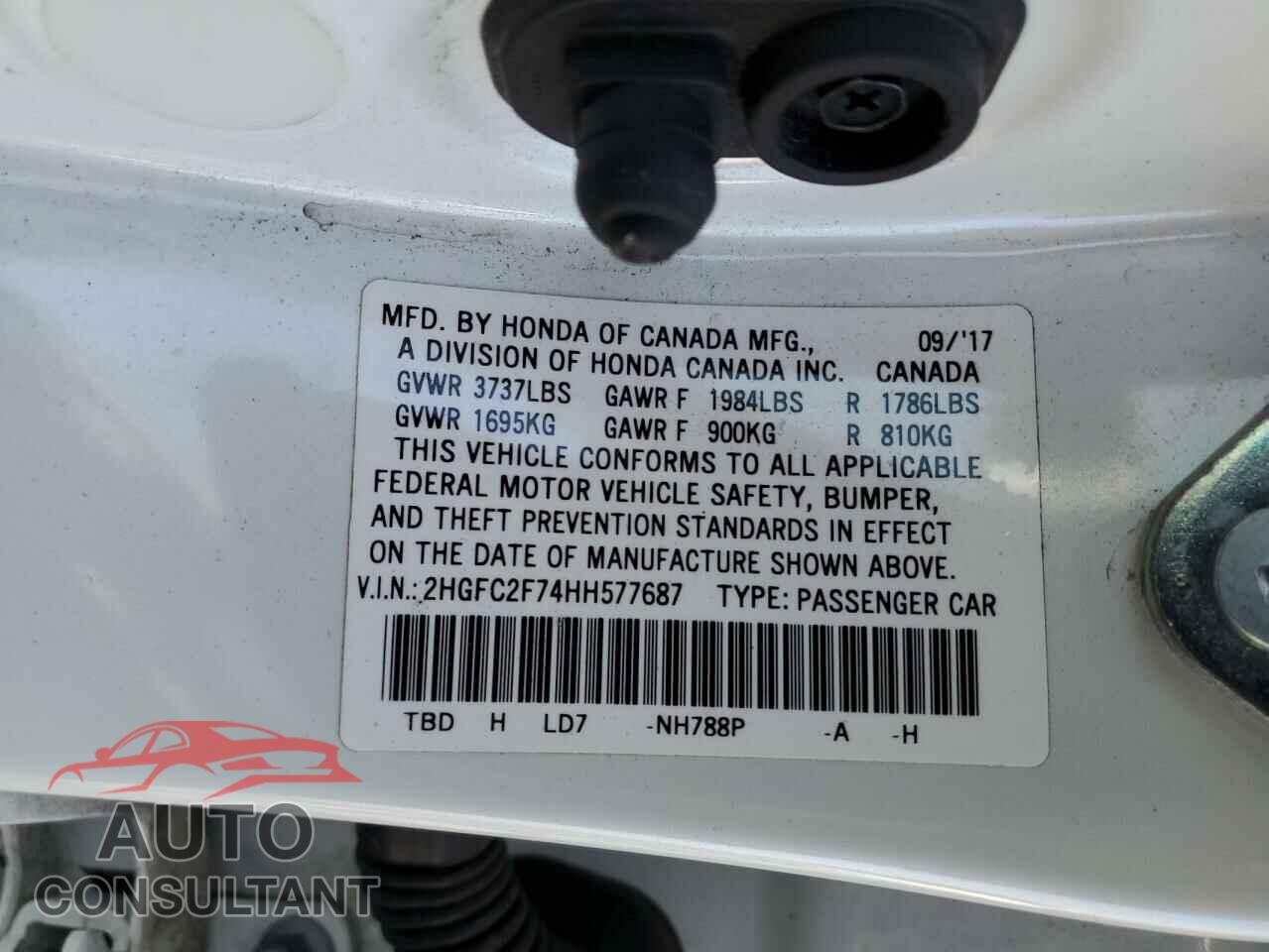 HONDA CIVIC 2017 - 2HGFC2F74HH577687