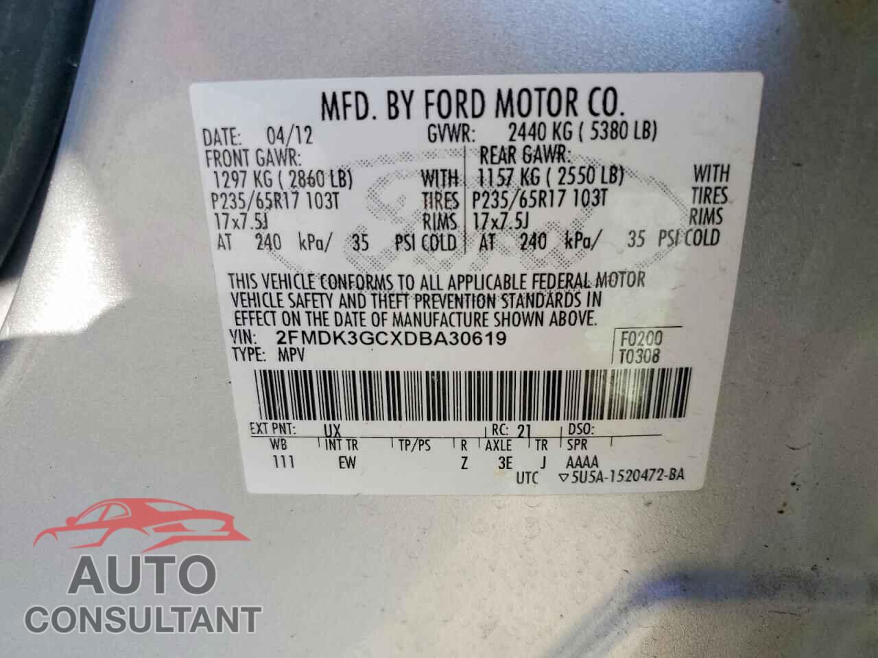 FORD EDGE 2013 - 2FMDK3GCXDBA30619