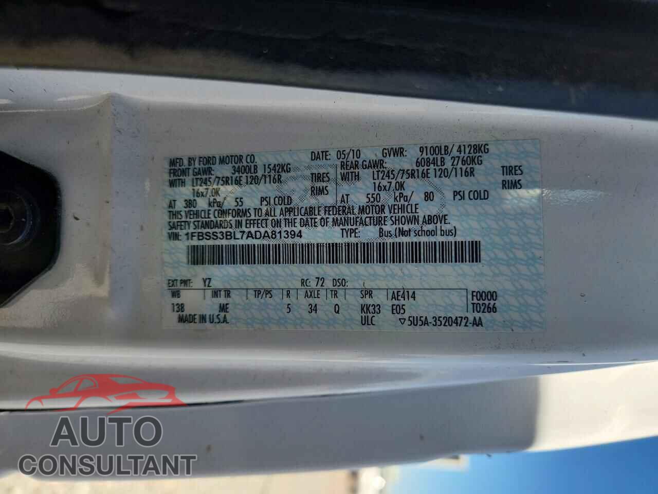 FORD ECONOLINE 2010 - 1FBSS3BL7ADA81394
