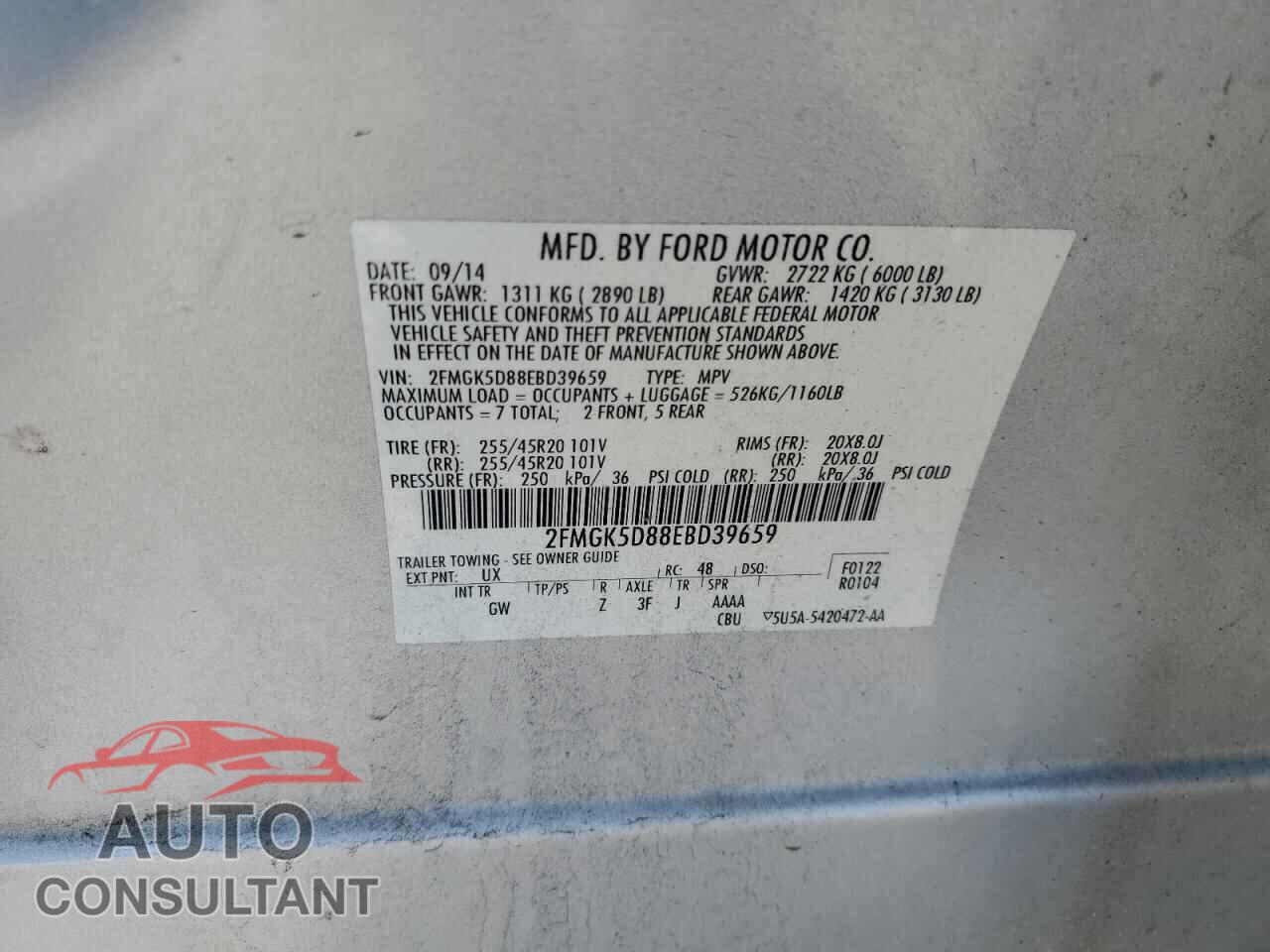 FORD FLEX 2014 - 2FMGK5D88EBD39659