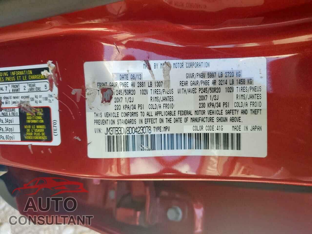 MAZDA CX-9 2013 - JM3TB3DV8D0423078