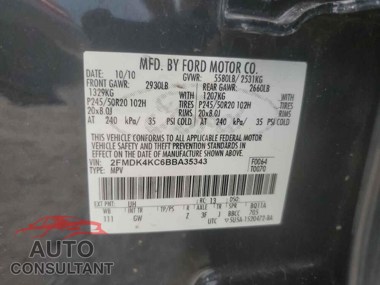FORD EDGE 2011 - 2FMDK4KC6BBA35343
