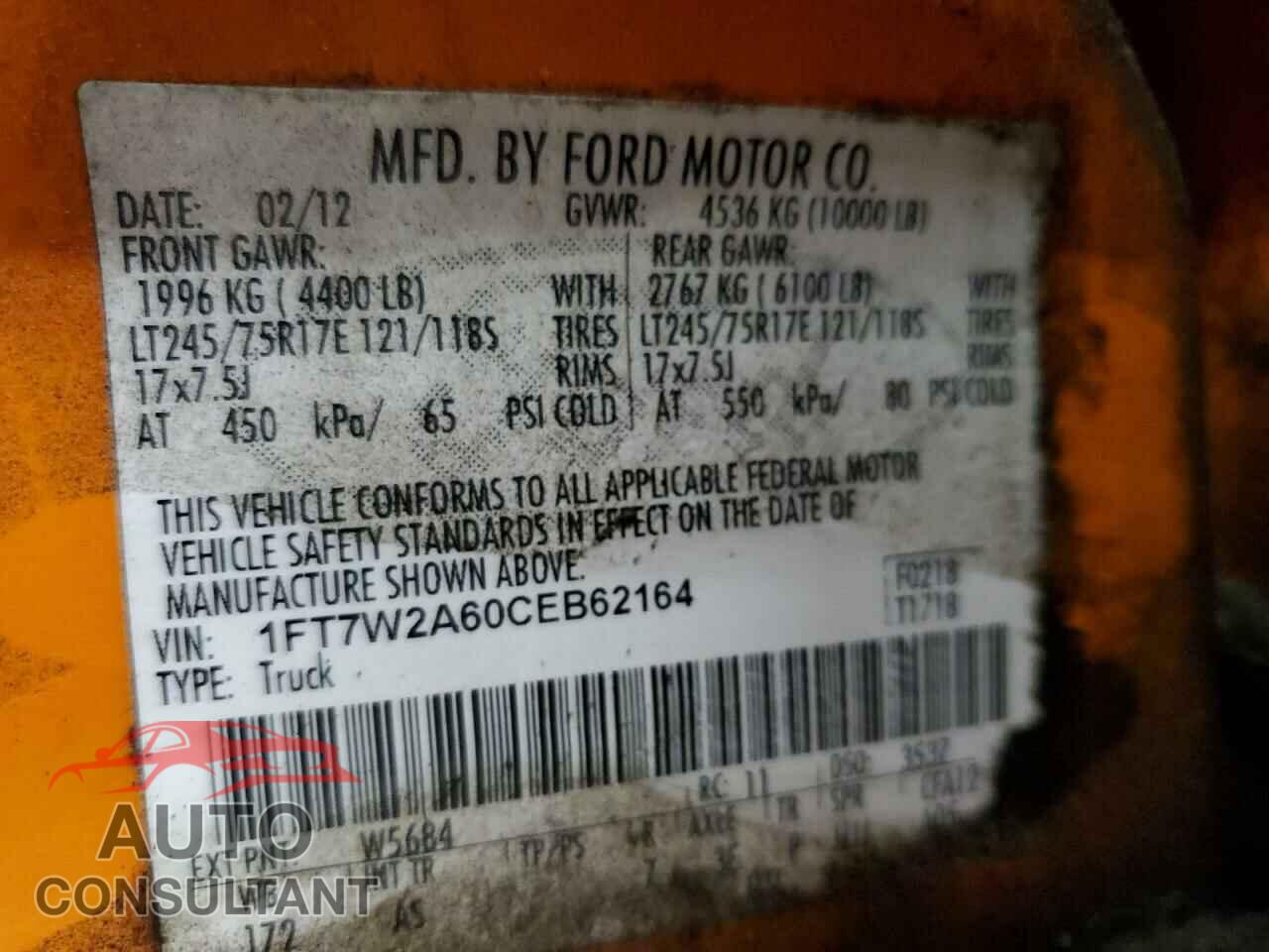 FORD F250 2012 - 1FT7W2A60CEB62164