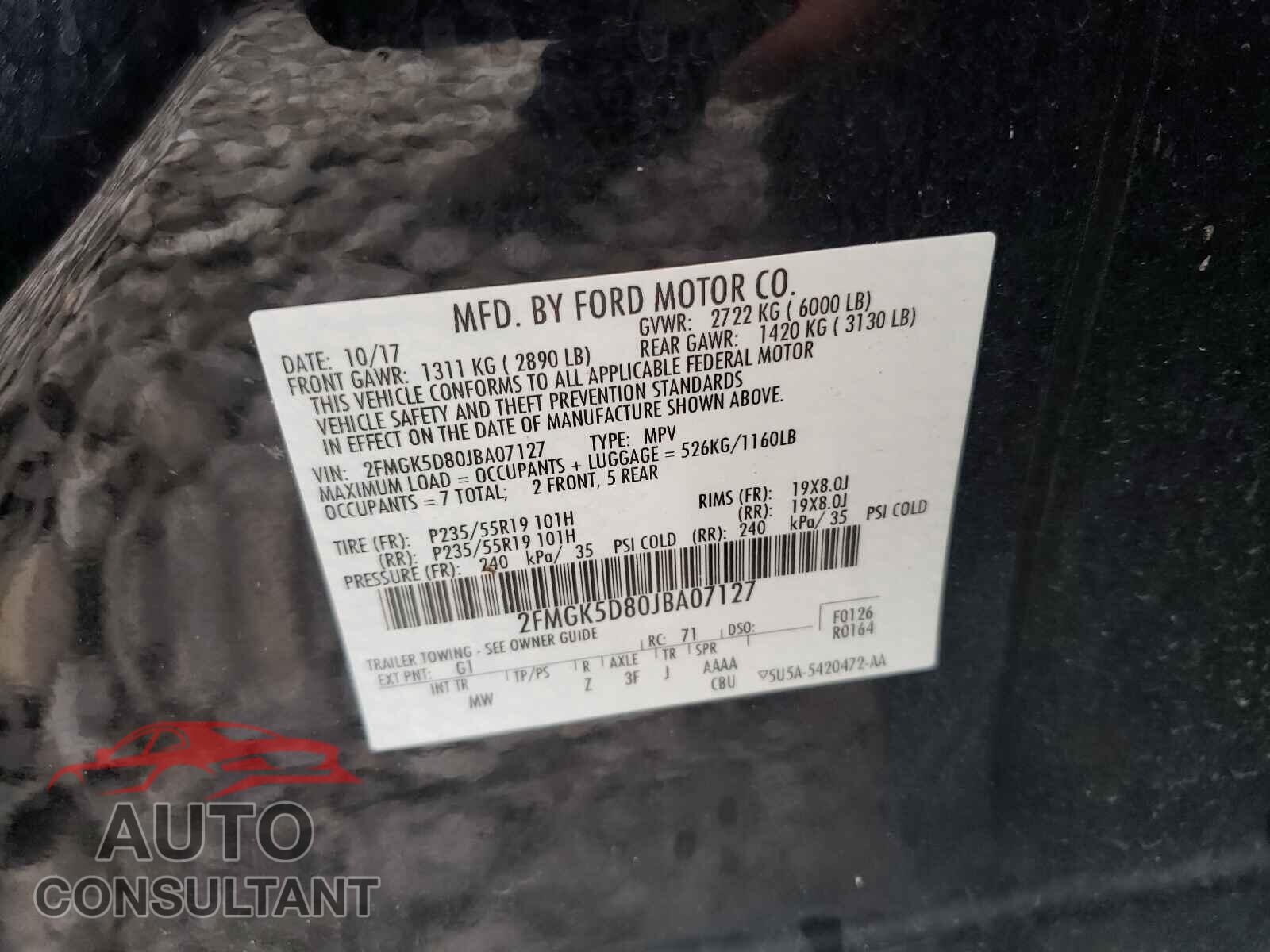 FORD FLEX 2018 - 2FMGK5D80JBA07127