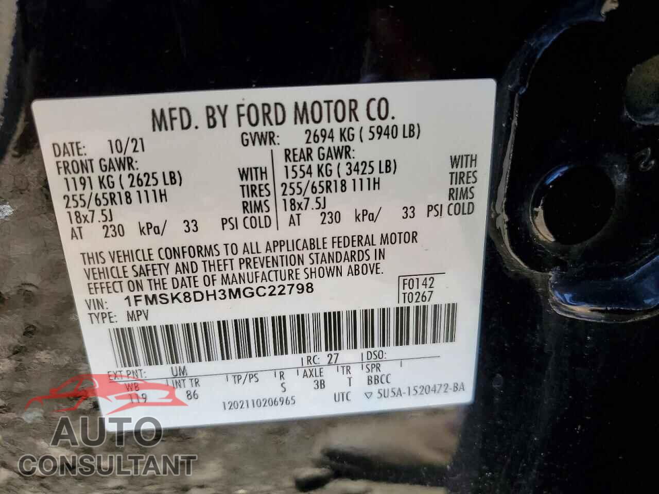 FORD EXPLORER 2021 - 1FMSK8DH3MGC22798