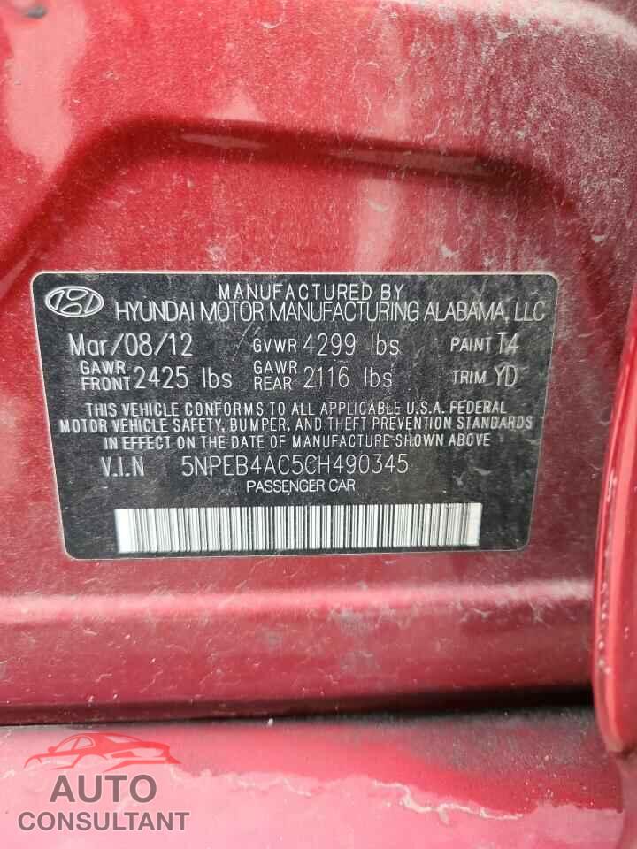 HYUNDAI SONATA 2012 - 5NPEB4AC5CH490345