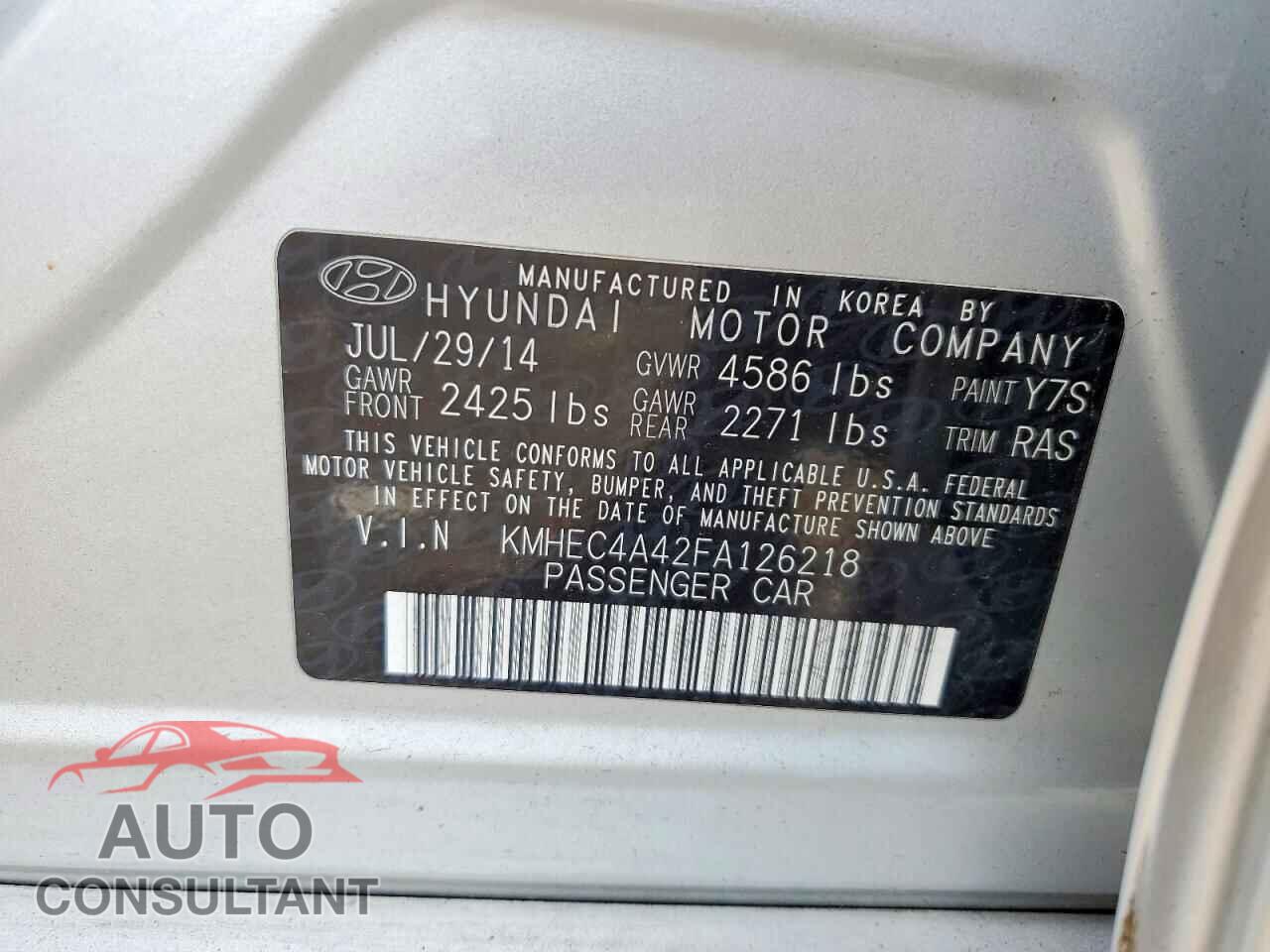 HYUNDAI SONATA 2015 - KMHEC4A42FA126218