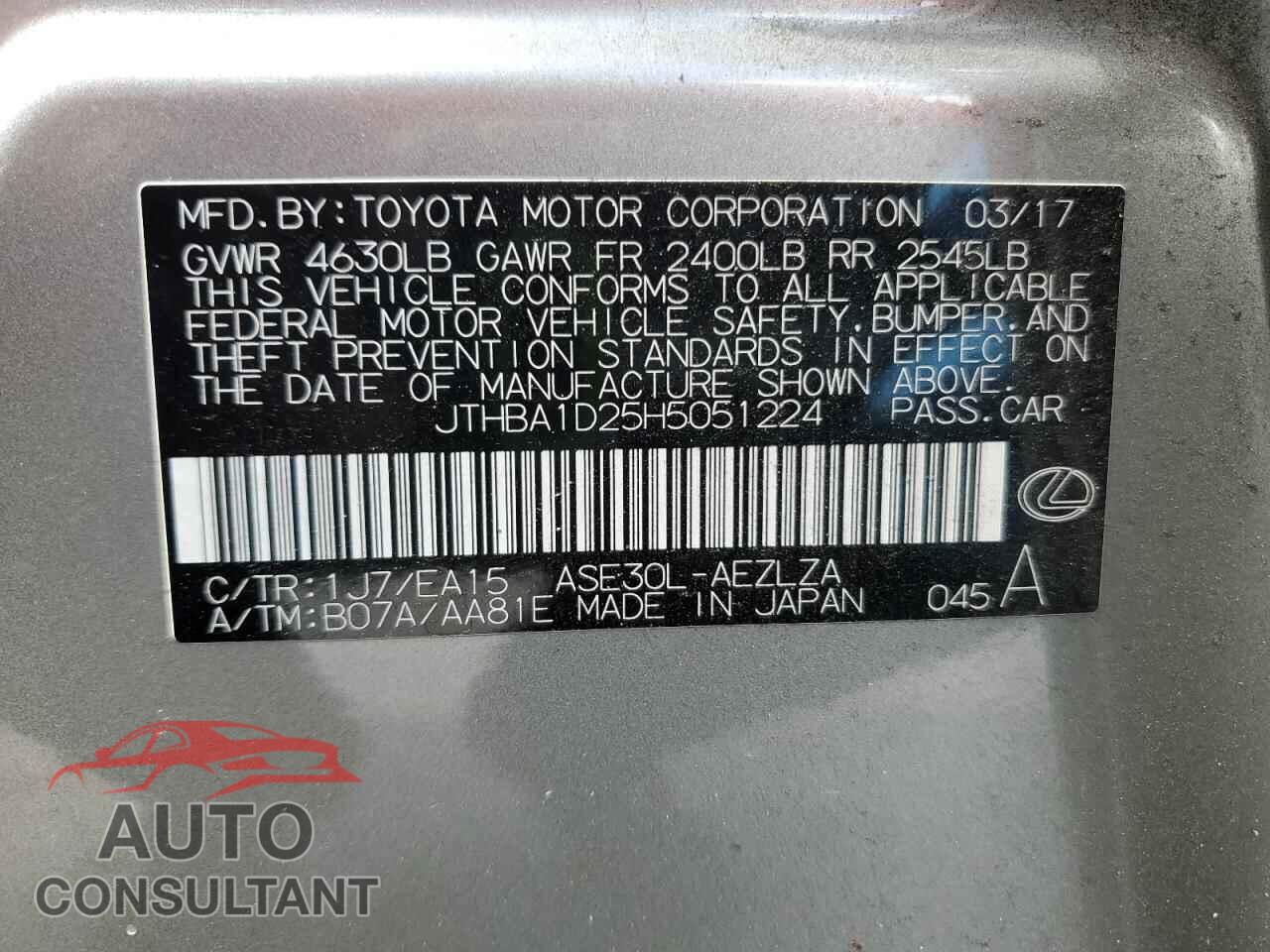 LEXUS IS 2017 - JTHBA1D25H5051224