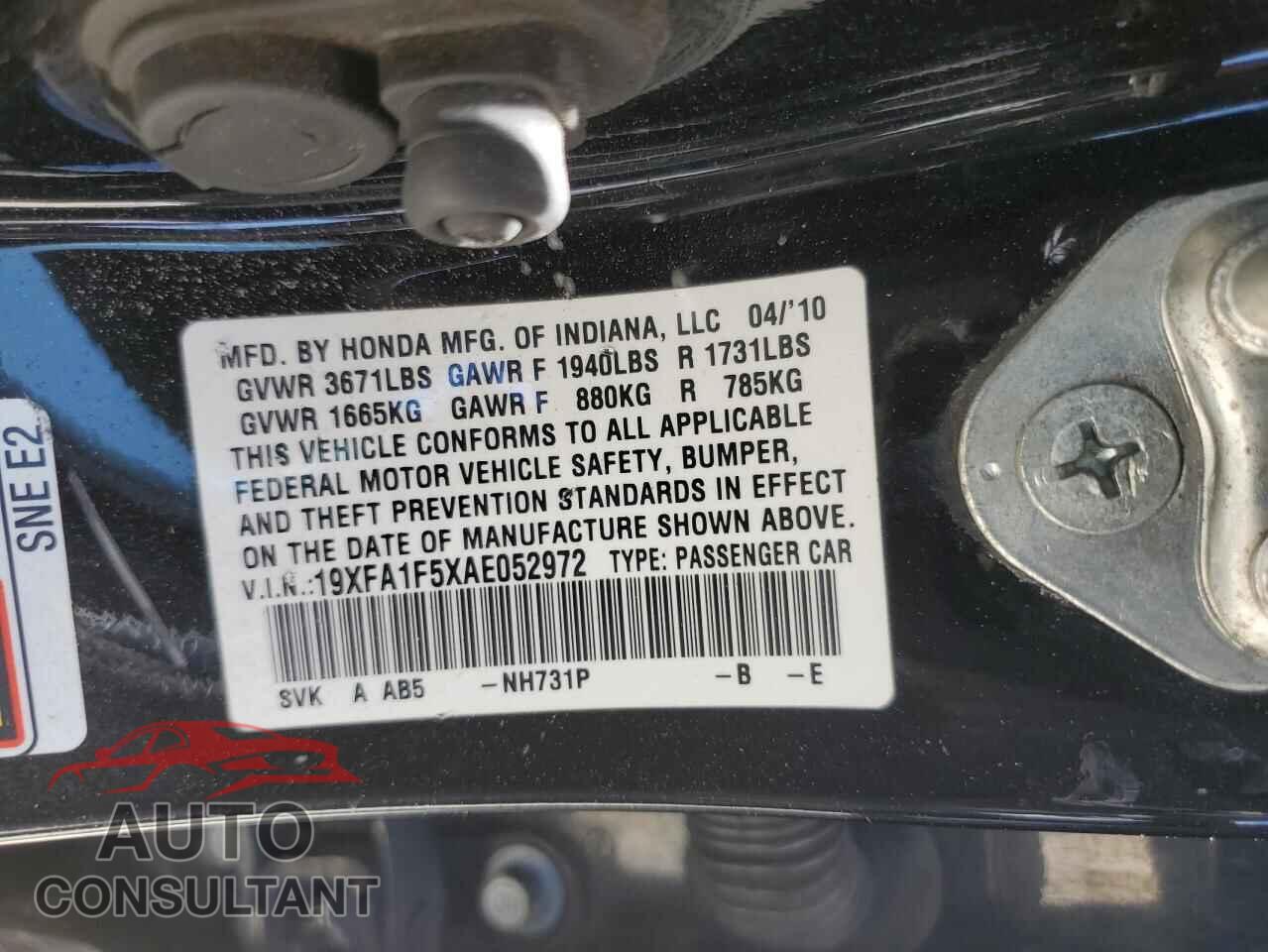 HONDA CIVIC 2010 - 19XFA1F5XAE052972