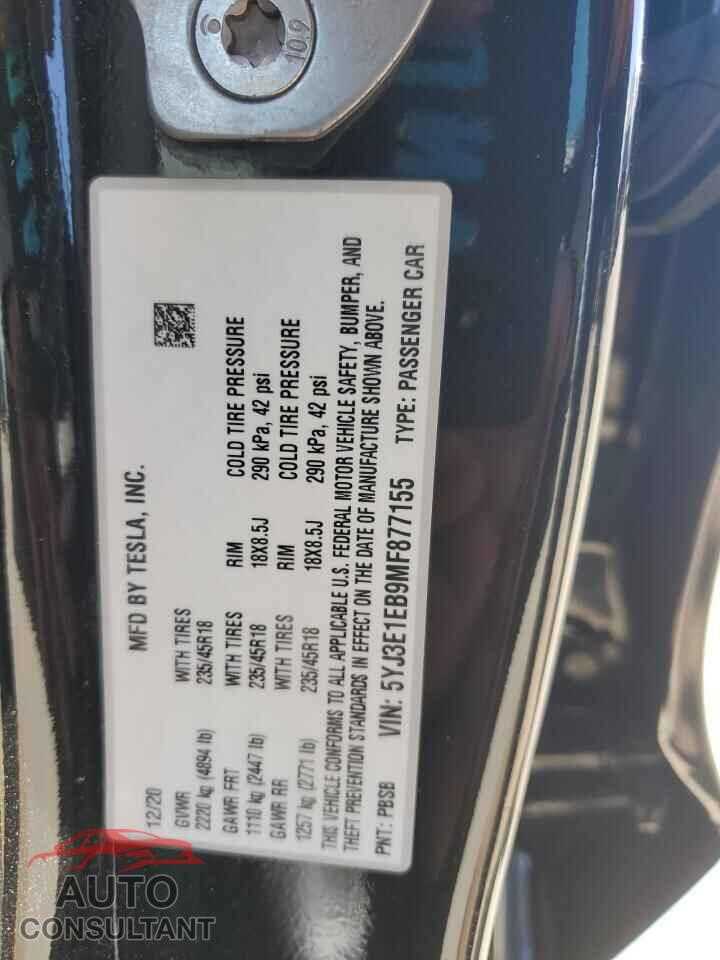 TESLA MODEL 3 2021 - 5YJ3E1EB9MF877155