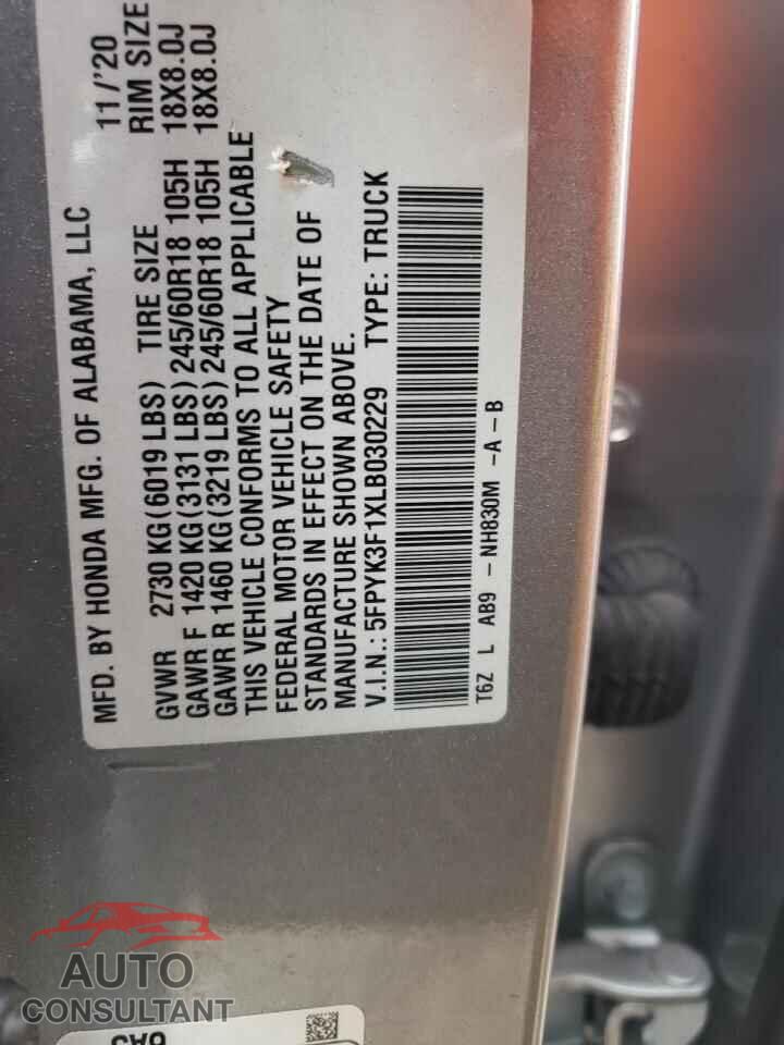 HONDA RIDGELINE 2020 - 5FPYK3F1XLB030229