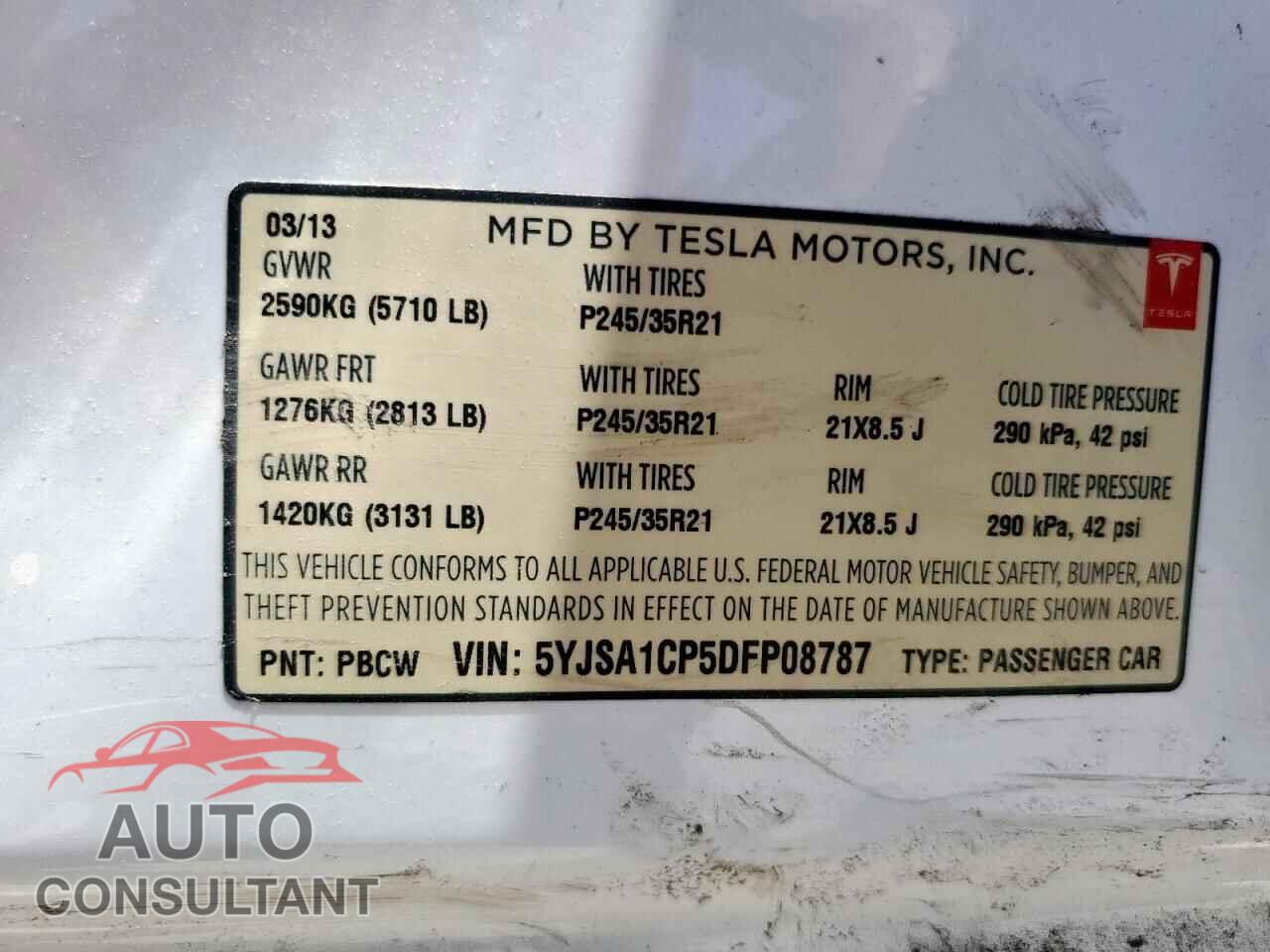 TESLA MODEL S 2013 - 5YJSA1CP5DFP08787