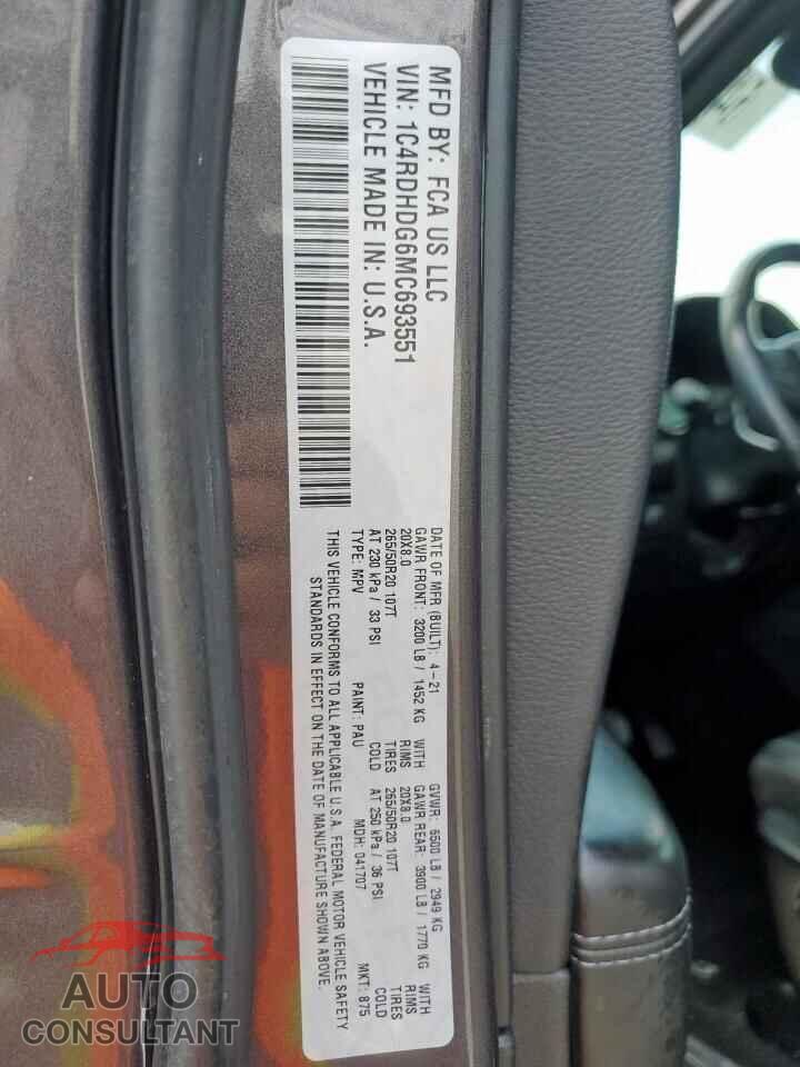 DODGE DURANGO 2021 - 1C4RDHDG6MC693551