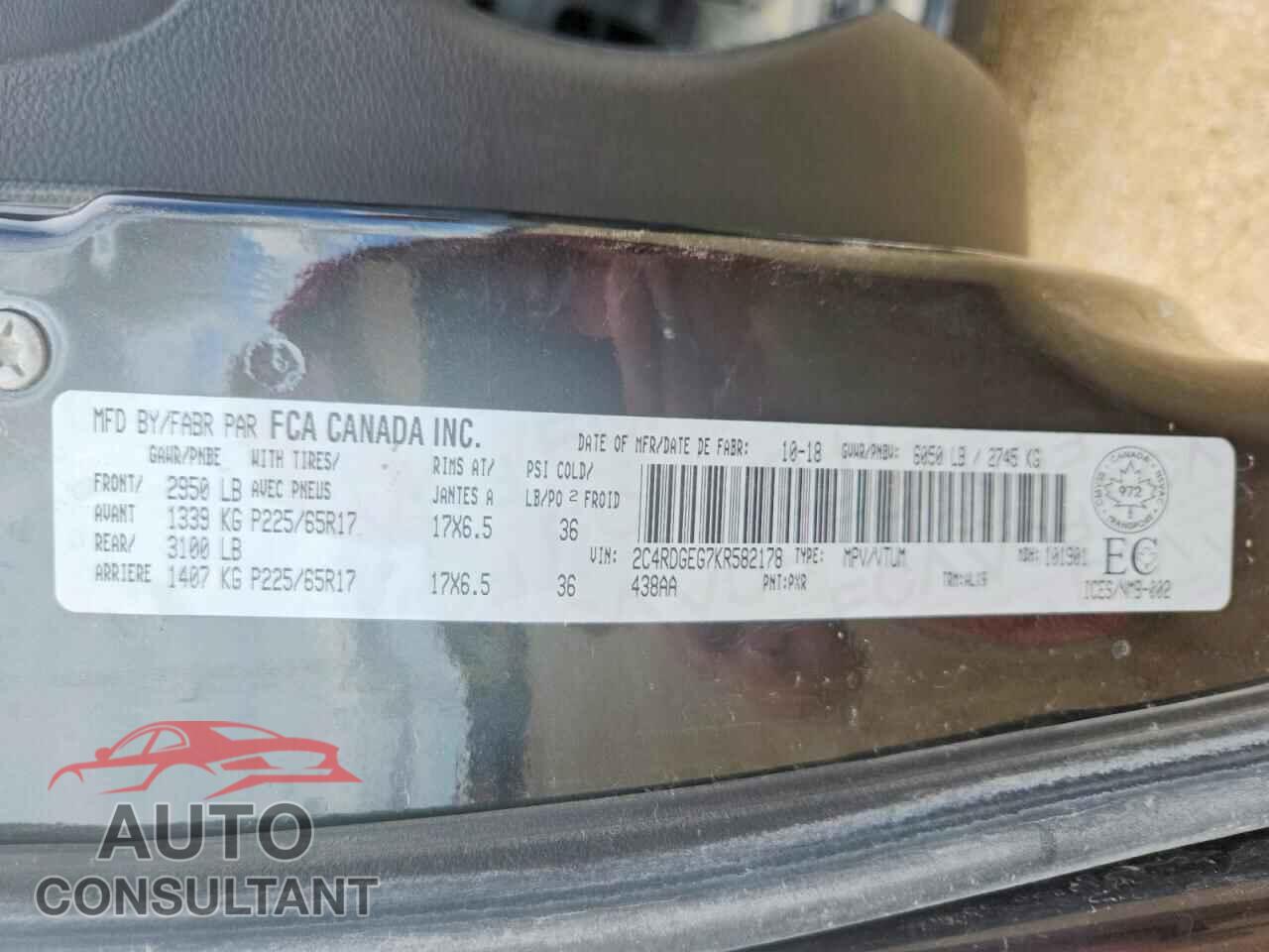 DODGE CARAVAN 2019 - 2C4RDGEG7KR582178