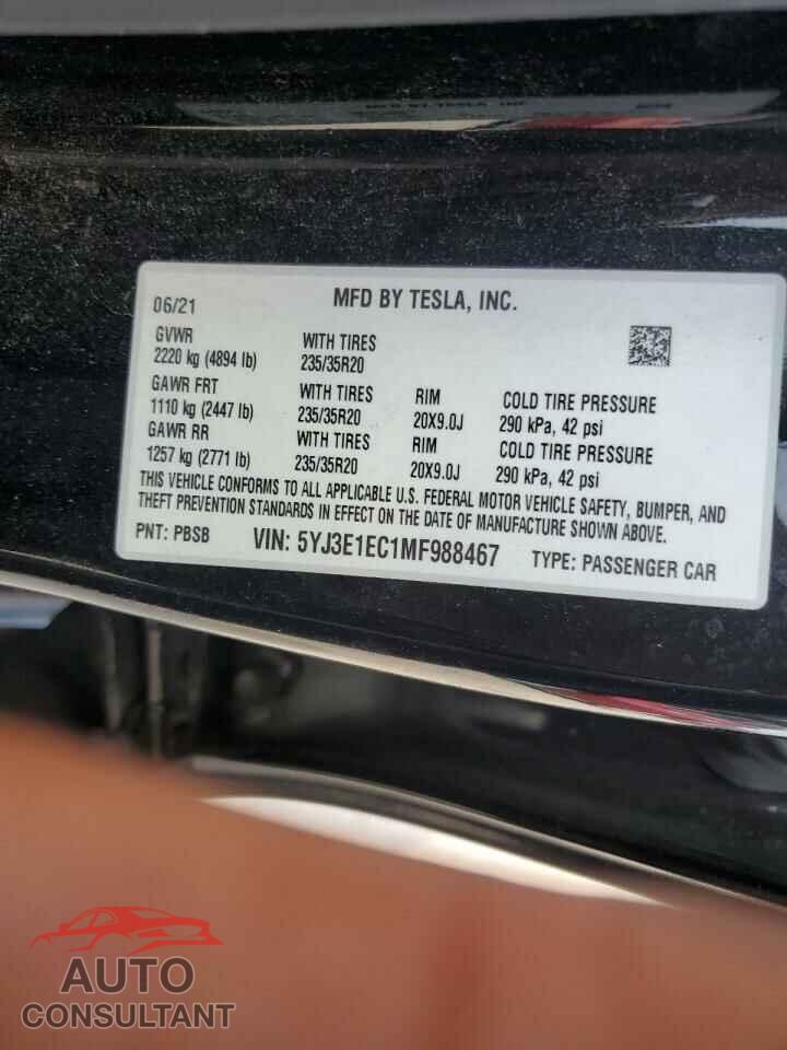 TESLA MODEL 3 2021 - 5YJ3E1EC1MF988467