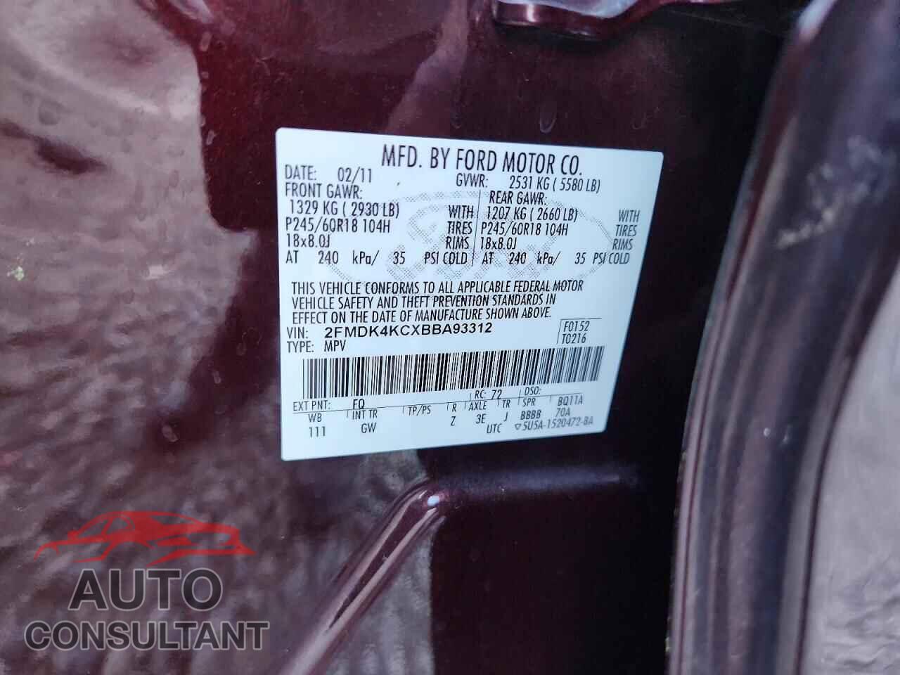 FORD EDGE 2011 - 2FMDK4KCXBBA93312