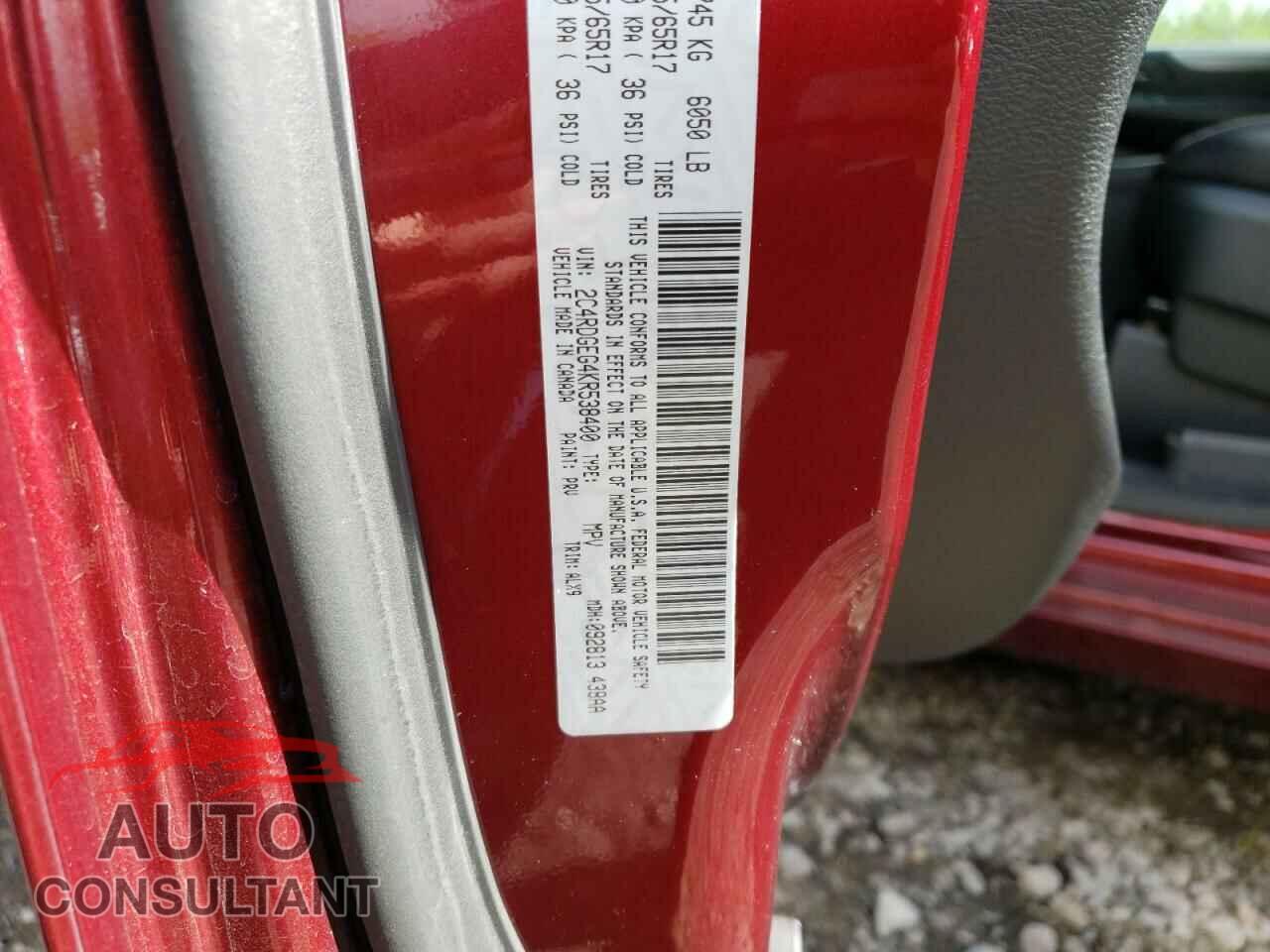 DODGE CARAVAN 2019 - 2C4RDGEG4KR538400