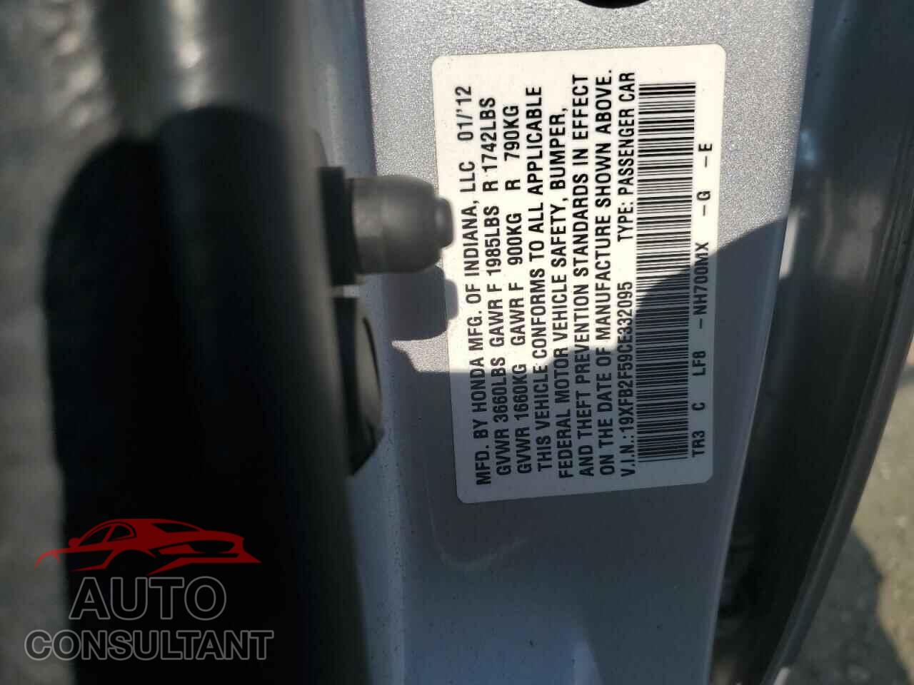 HONDA CIVIC 2012 - 19XFB2F59CE332095
