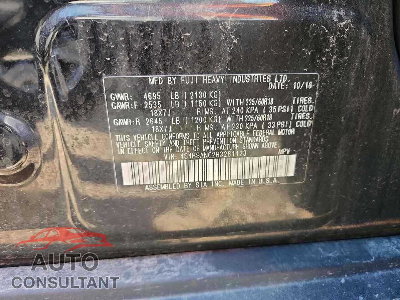 SUBARU OUTBACK 2017 - 4S4BSANC2H3281123