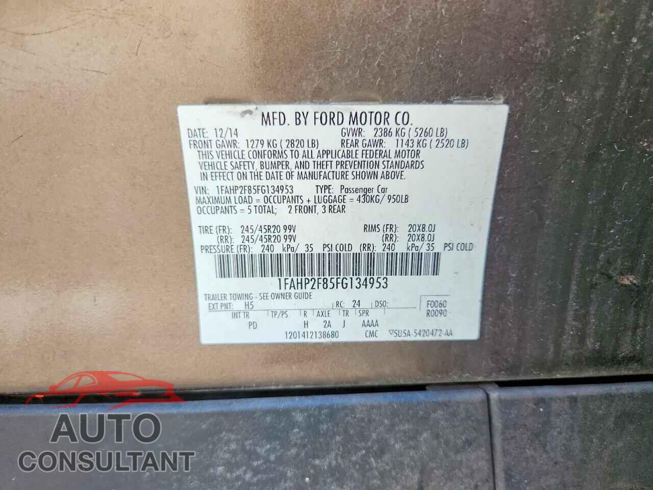 FORD TAURUS 2015 - 1FAHP2F85FG134953