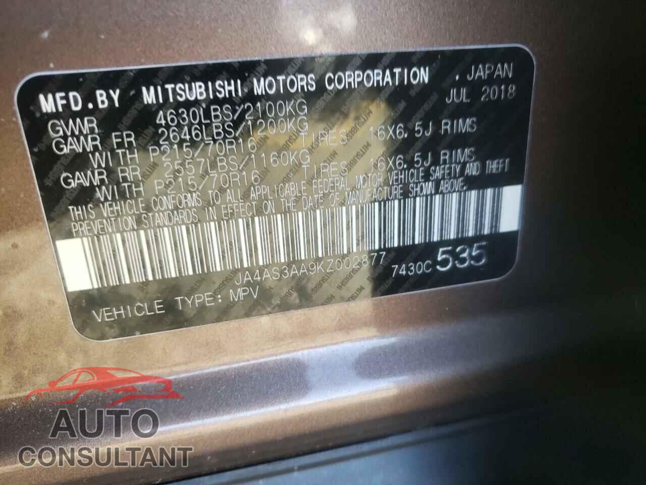 MITSUBISHI ECLIPSE 2019 - JA4AS3AA9KZ002877