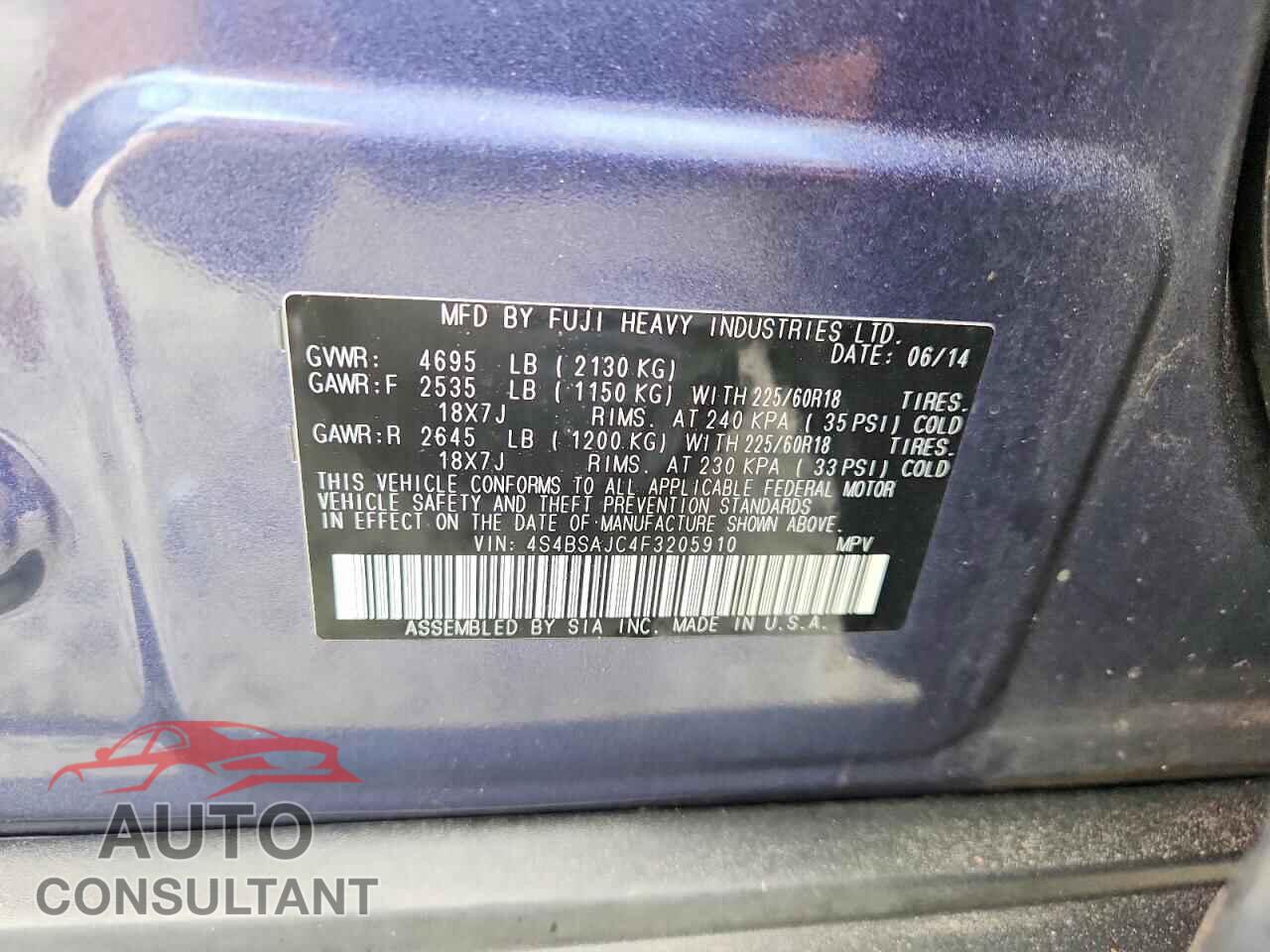 SUBARU OUTBACK 2015 - 4S4BSAJC4F3205910