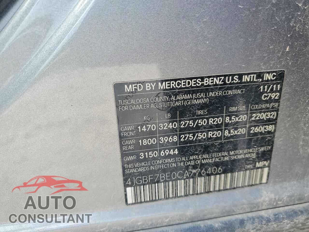 MERCEDES-BENZ GL-CLASS 2012 - 4JGBF7BE0CA776406