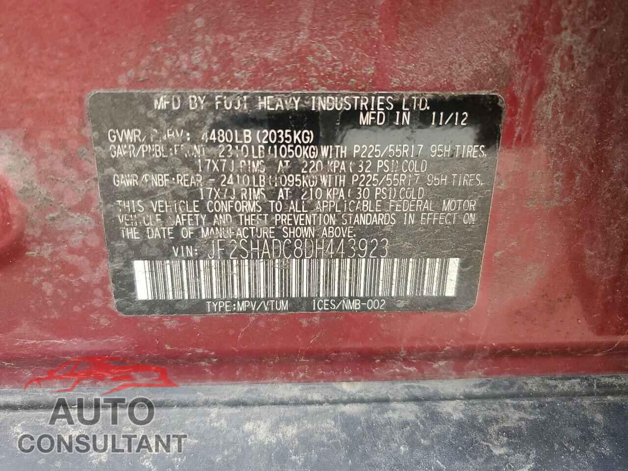SUBARU FORESTER 2013 - JF2SHADC8DH443923